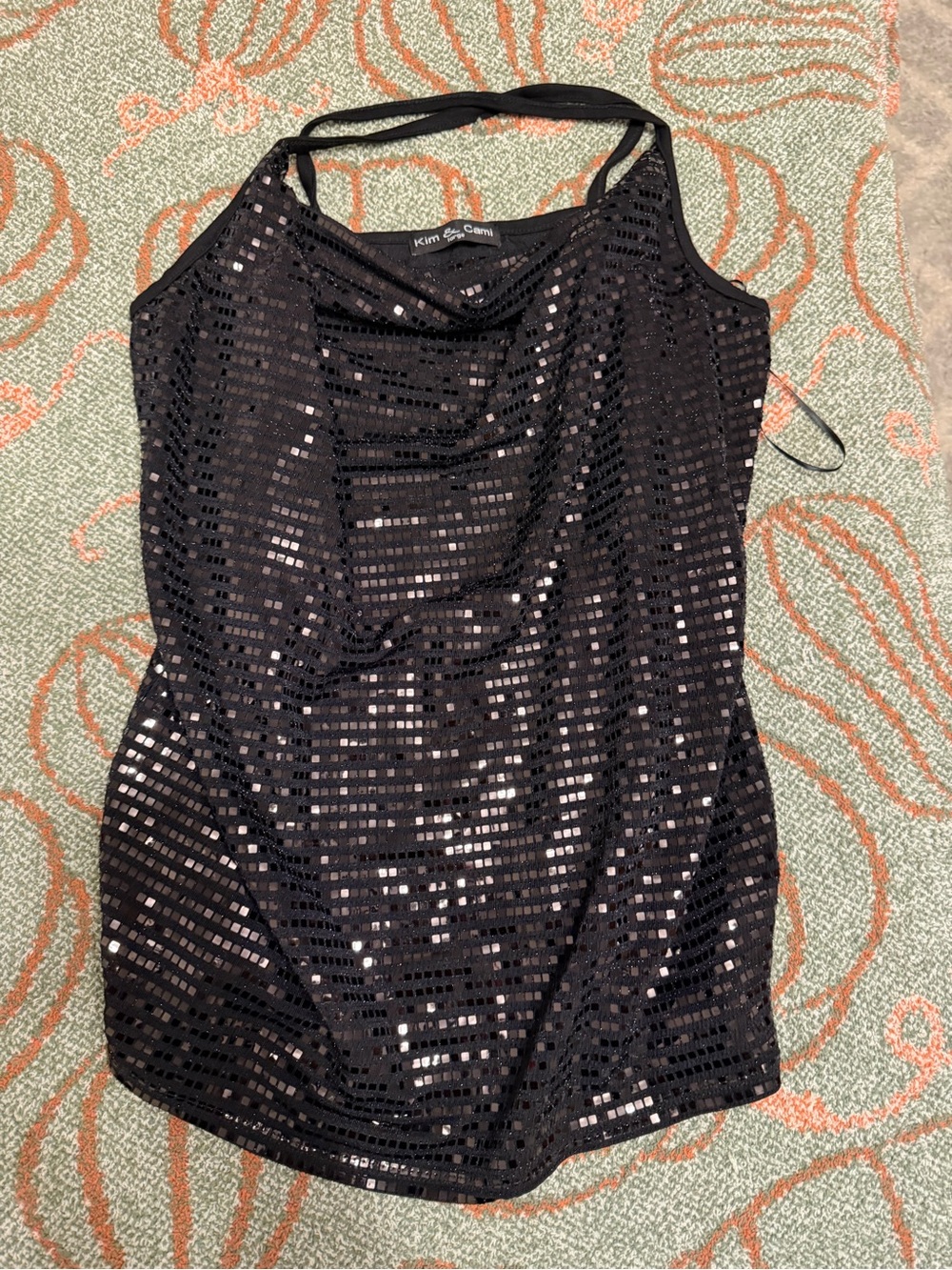 Kim & Cami Black Sequined Overlay Cami
